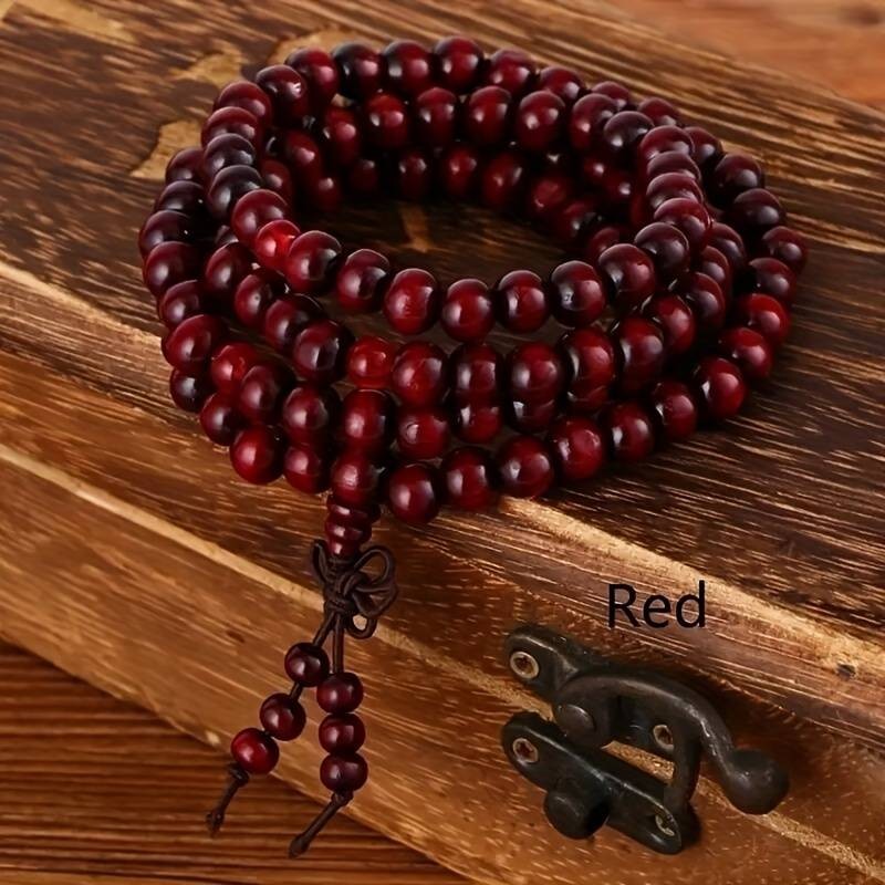 Pulsera de madera de sándalo, cordón elástico, con cuentas, pintadas a mano UNISEX