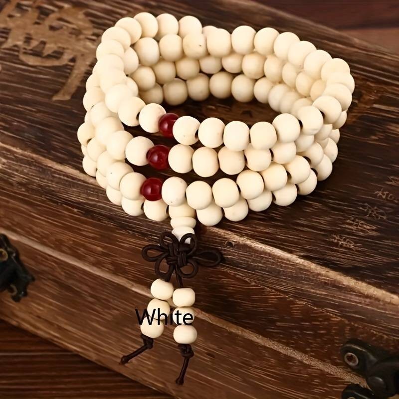 Pulsera de madera de sándalo, cordón elástico, con cuentas, pintadas a mano UNISEX