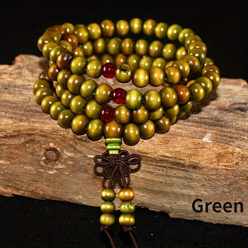 Pulsera de madera de sándalo, cordón elástico, con cuentas, pintadas a mano UNISEX