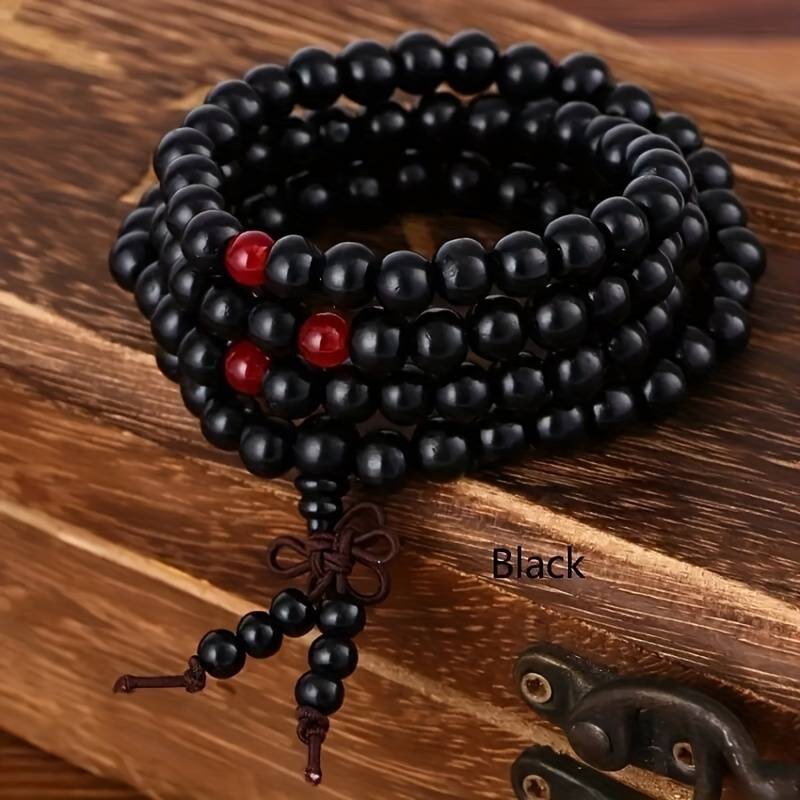 Pulsera de madera de sándalo, cordón elástico, con cuentas, pintadas a mano UNISEX