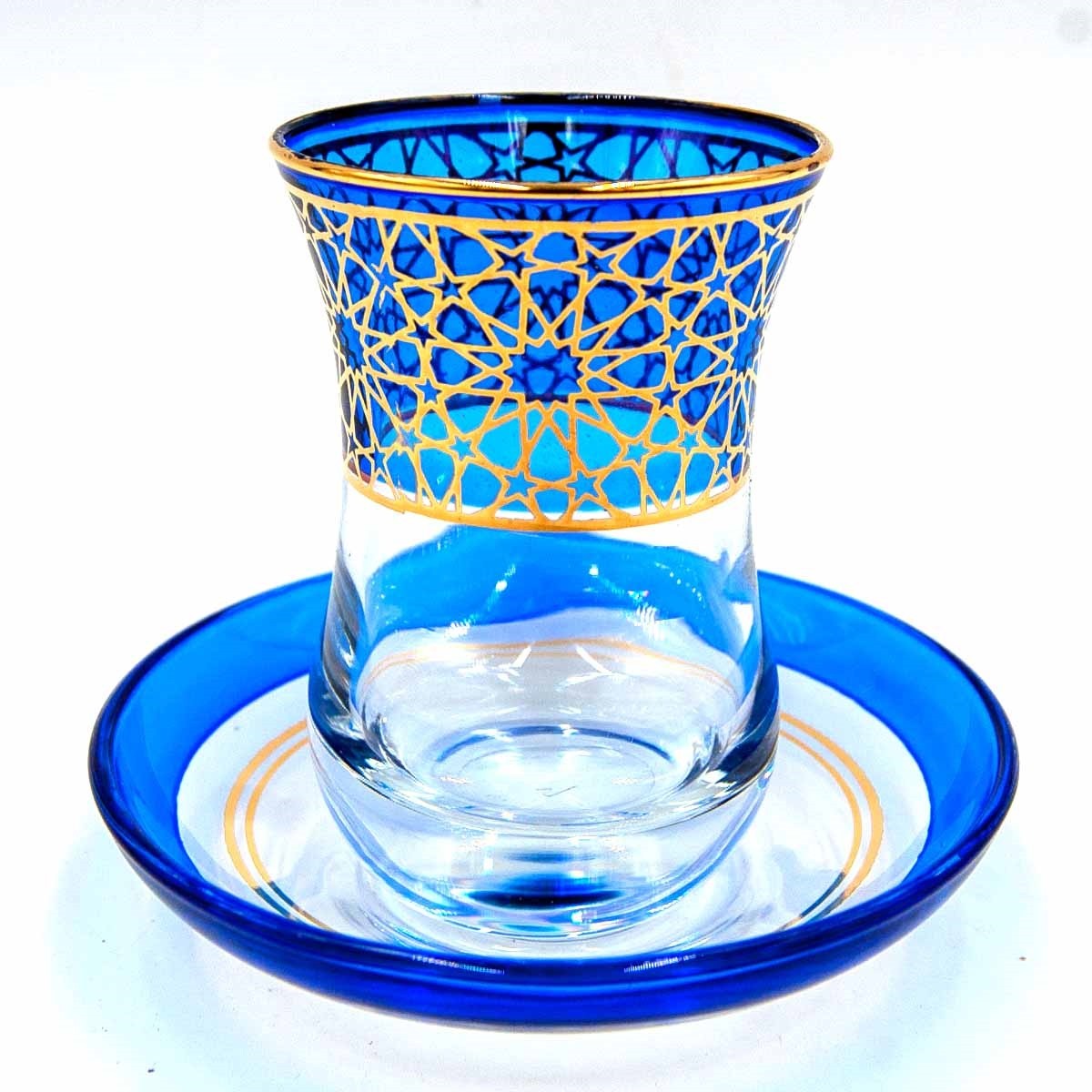 Set Juego 6 Vasos de Té Turco con Platitos - Artesanía Turca - Decoración Árabe - Modelo Alhambra