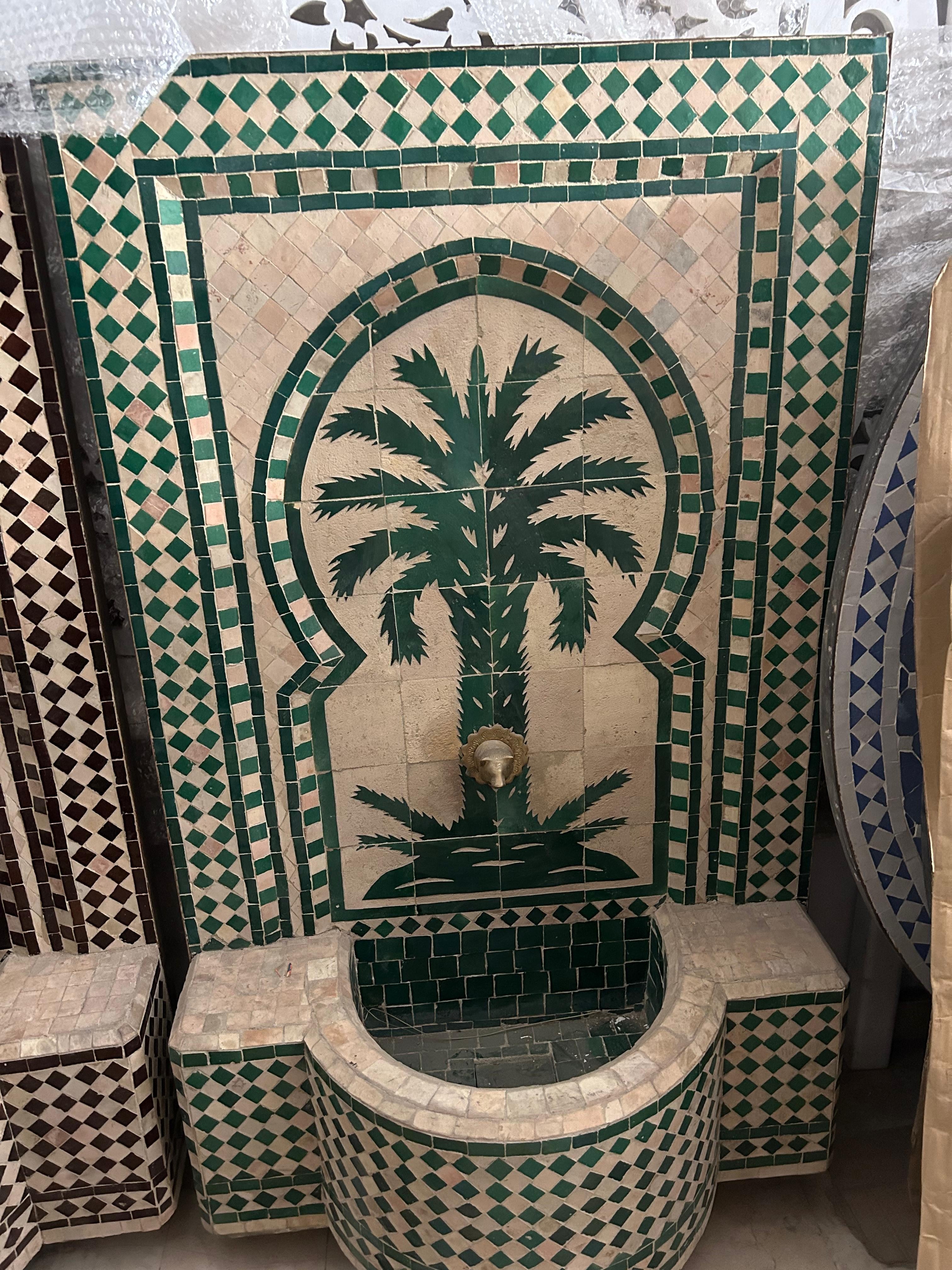 OUTLET Fuente Zellige Diseño Palmera Marrakech Verde - 130 x 76 cm