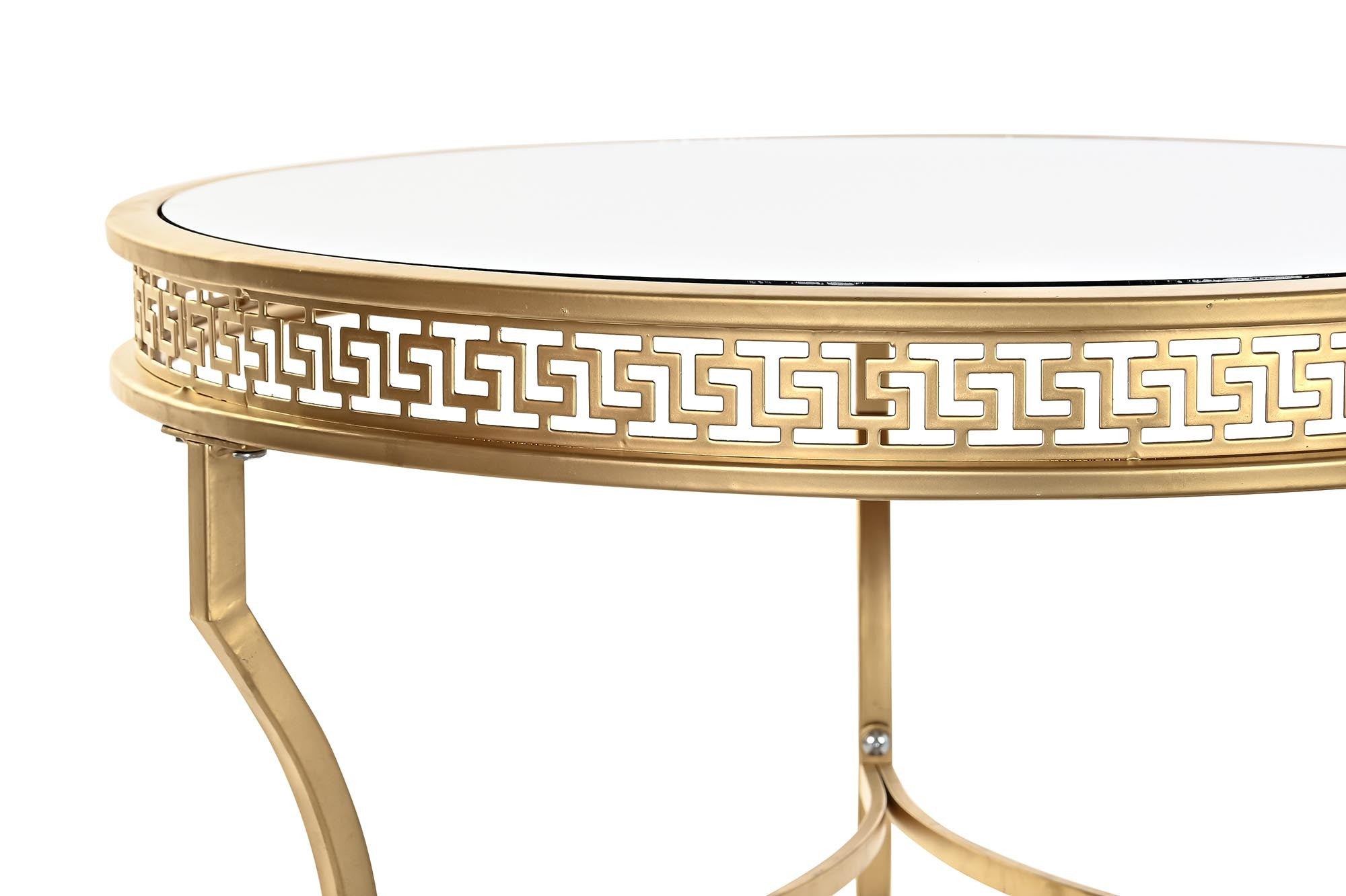 Mesita Auxiliar Oriental de Metal Calado y Cristal Espejo - Dorado