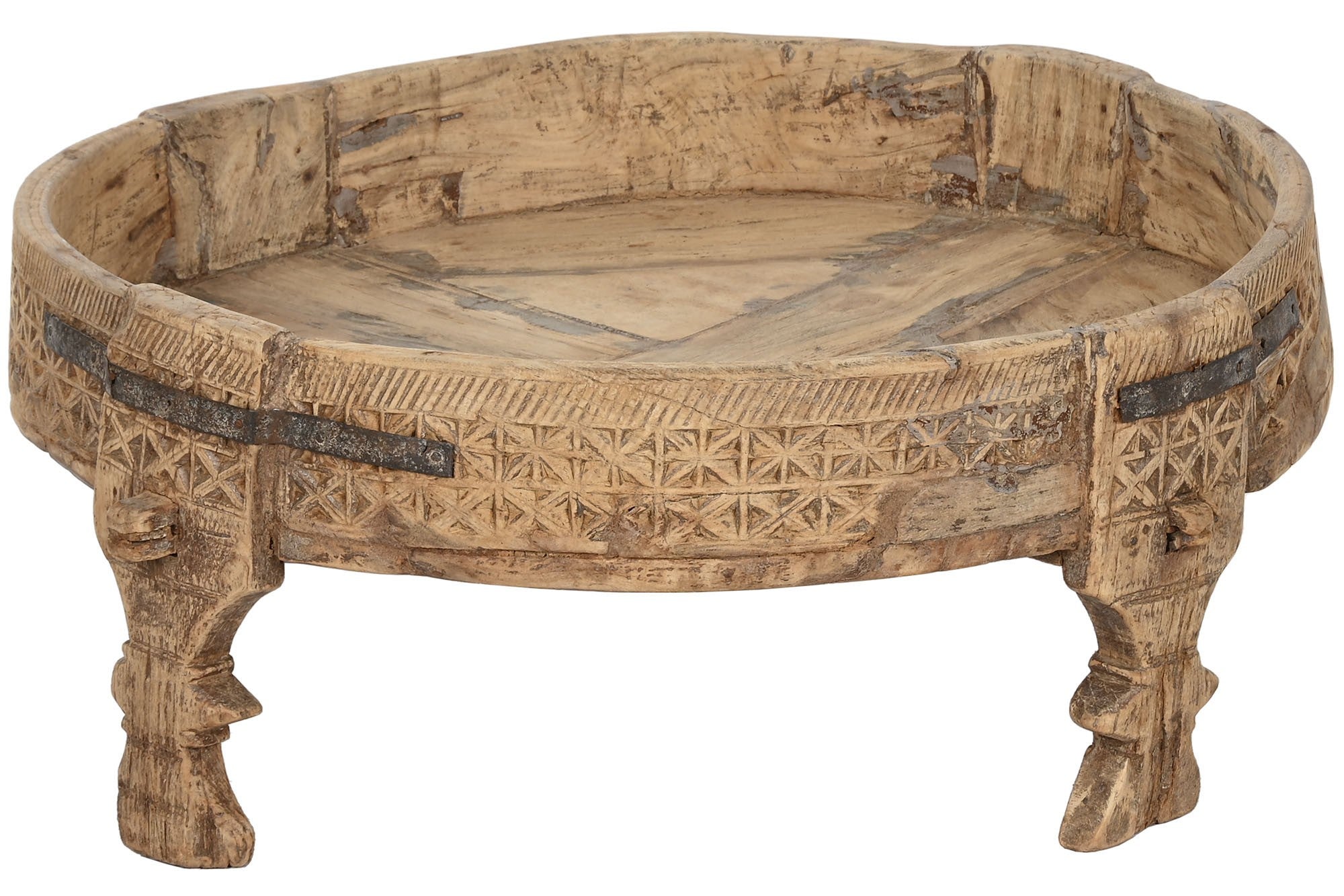 Mesa de Madera Tallada Imitación Antigua - Natural 65x65x26 cm, Ideal para Sofá Bajo Tipo Tarba Árabe