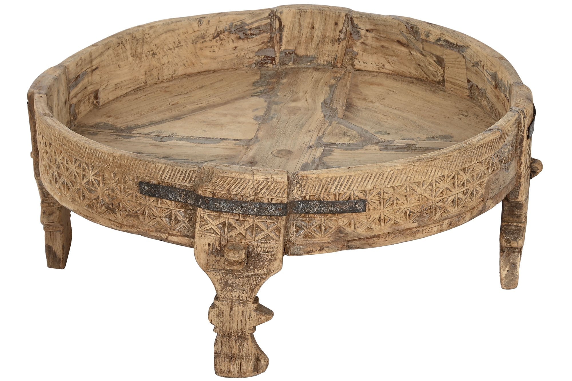 Mesa de Madera Tallada Imitación Antigua - Natural 65x65x26 cm, Ideal para Sofá Bajo Tipo Tarba Árabe