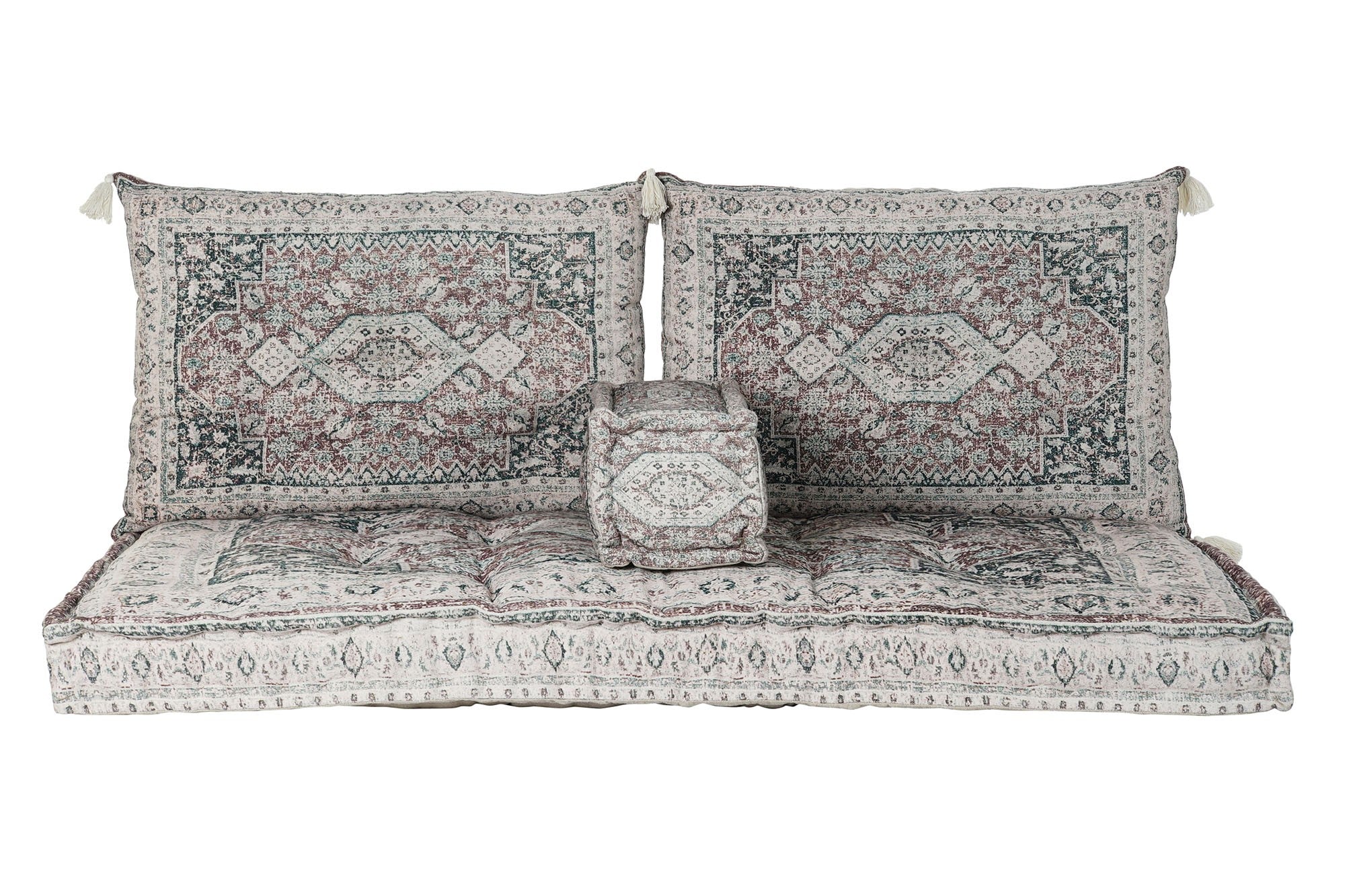 Sillón Set de 4 Piezas de Algodón Desgastado Verde con Relleno Incluido - Tipo Tarba Bajo Árabe 155x76x65 cm