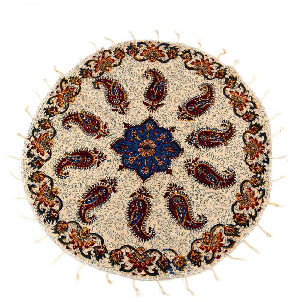 Tapete Redondo de Algodón Artesanal 150 cm - Hecho a Mano con Tintes Vegetales y Motivos Florales Únicos