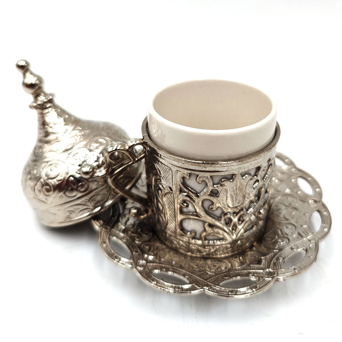 Taza y Platito Té o Café Turco - Plateado - Modelo Antalya