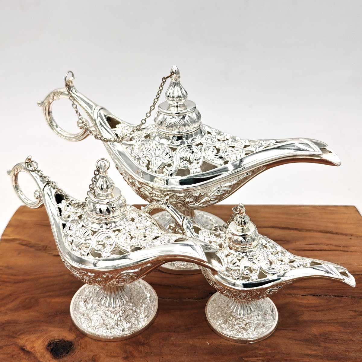 Lámpara Vintage Aladino Plateado - Metal Inoxidable - Modelo Farha 2 - 3 Tamaños