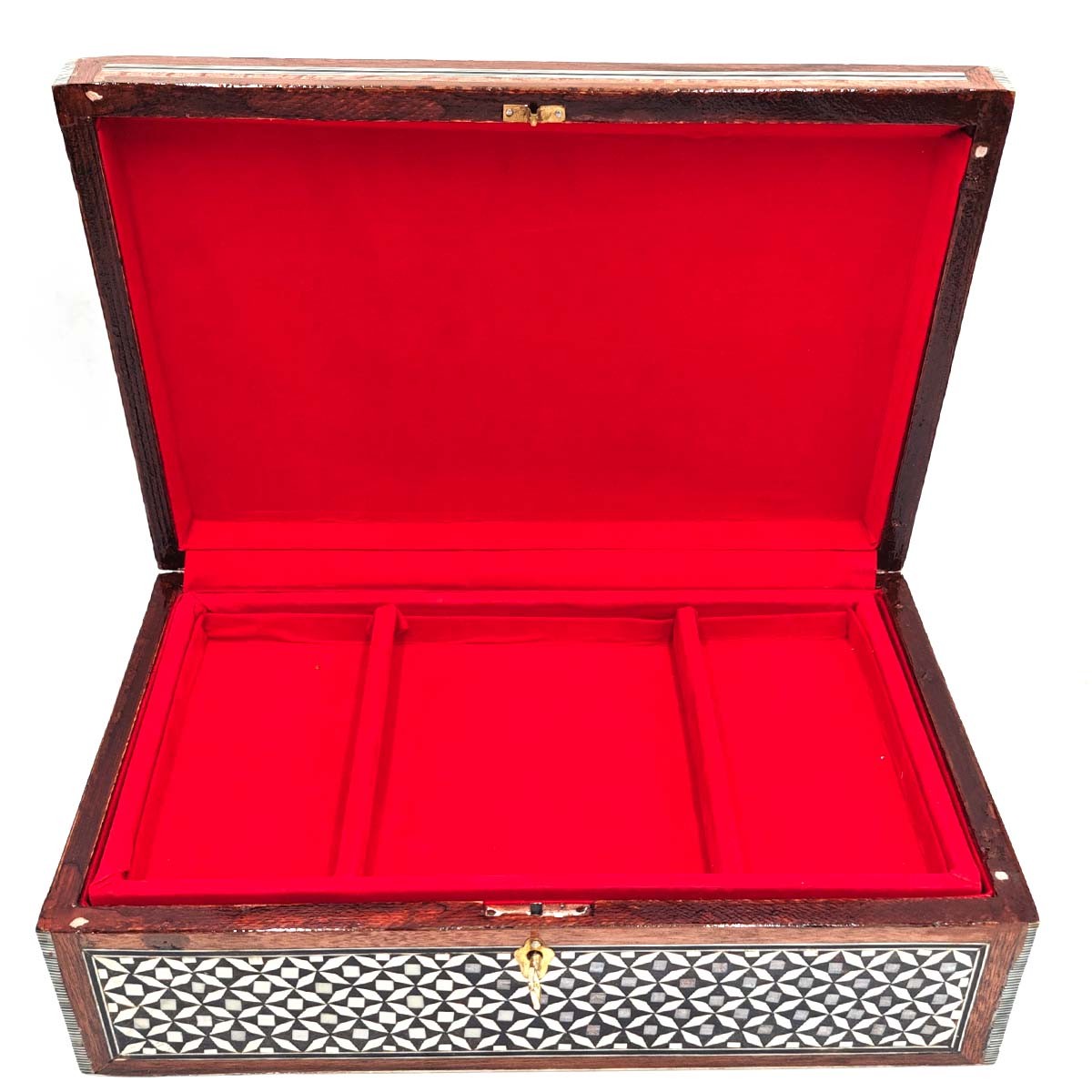 Joyero Rectángular de Taracea Blanca Egipto con Detalles Azules