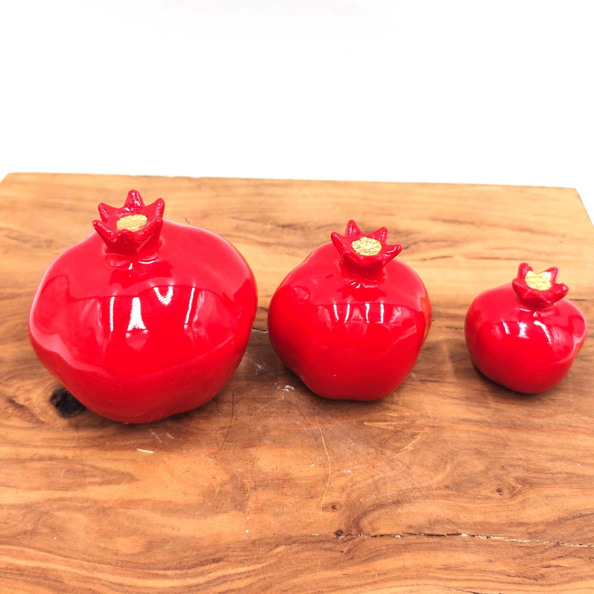 pack de 3 Granadas de cerámica hecha a mano, Granada roja Lisa