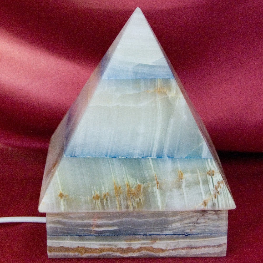 Lampara Onix Pirámide Azul - Mineral Natural - Luz Agradable