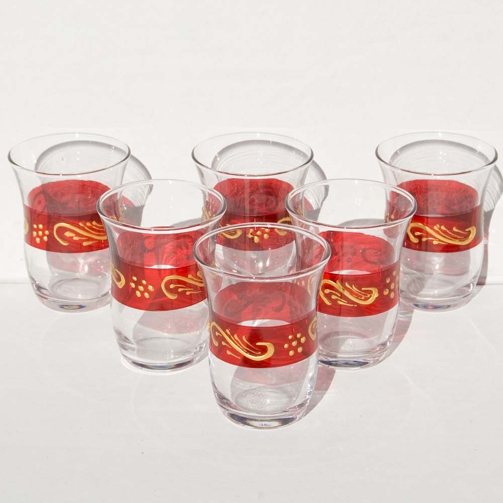 Juego de 6 Vasos Turcos - Motivos Dorados - Gran Calidad