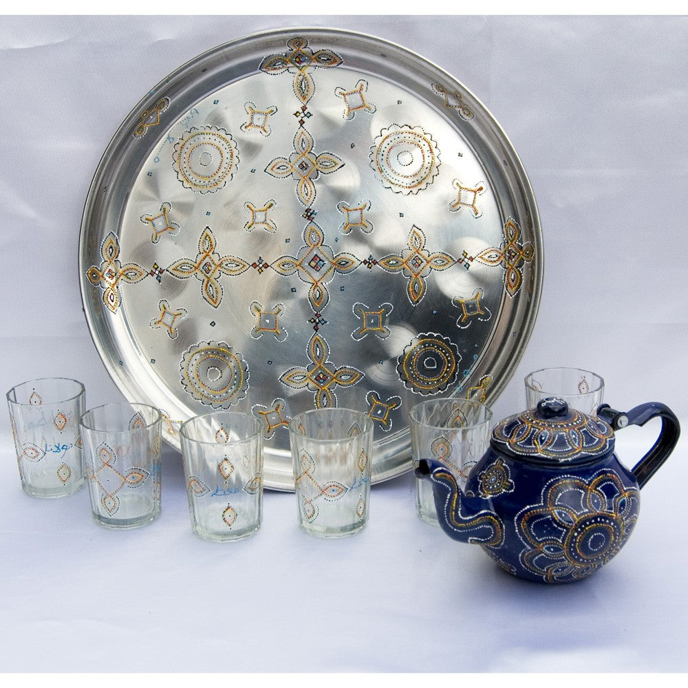 Pack Mauritano Pintado a Mano - Bandeja Redonda- Dibujo Complejo