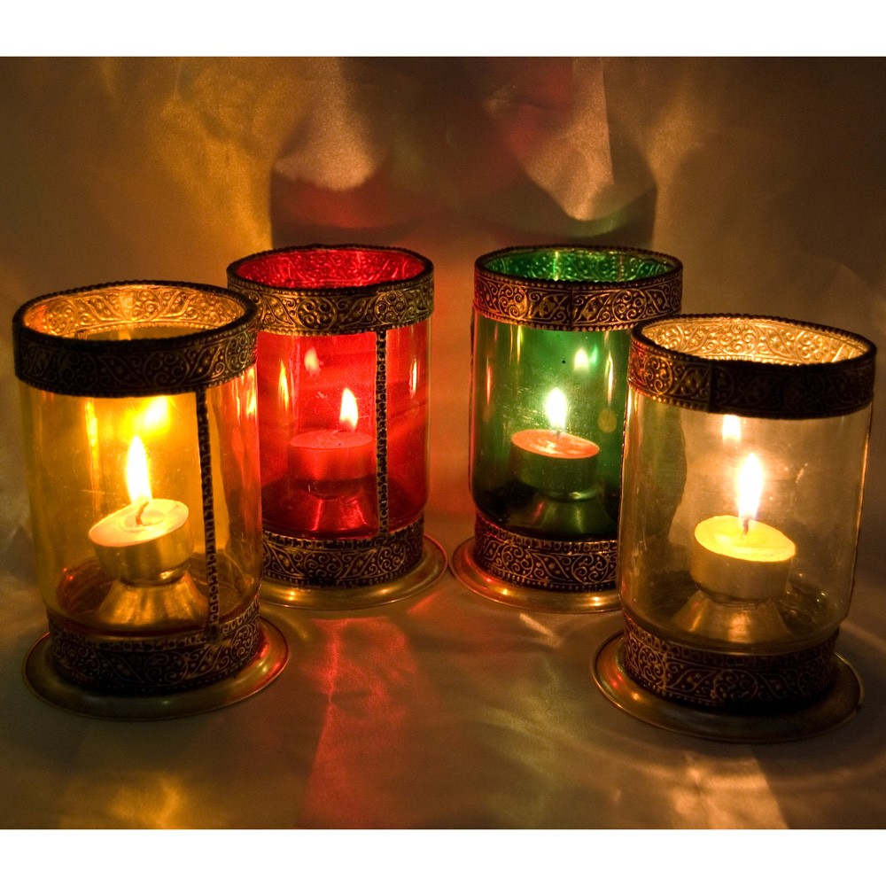 Portavelas Cilindrico Cristal con Alpaca Grande -Varios Colores