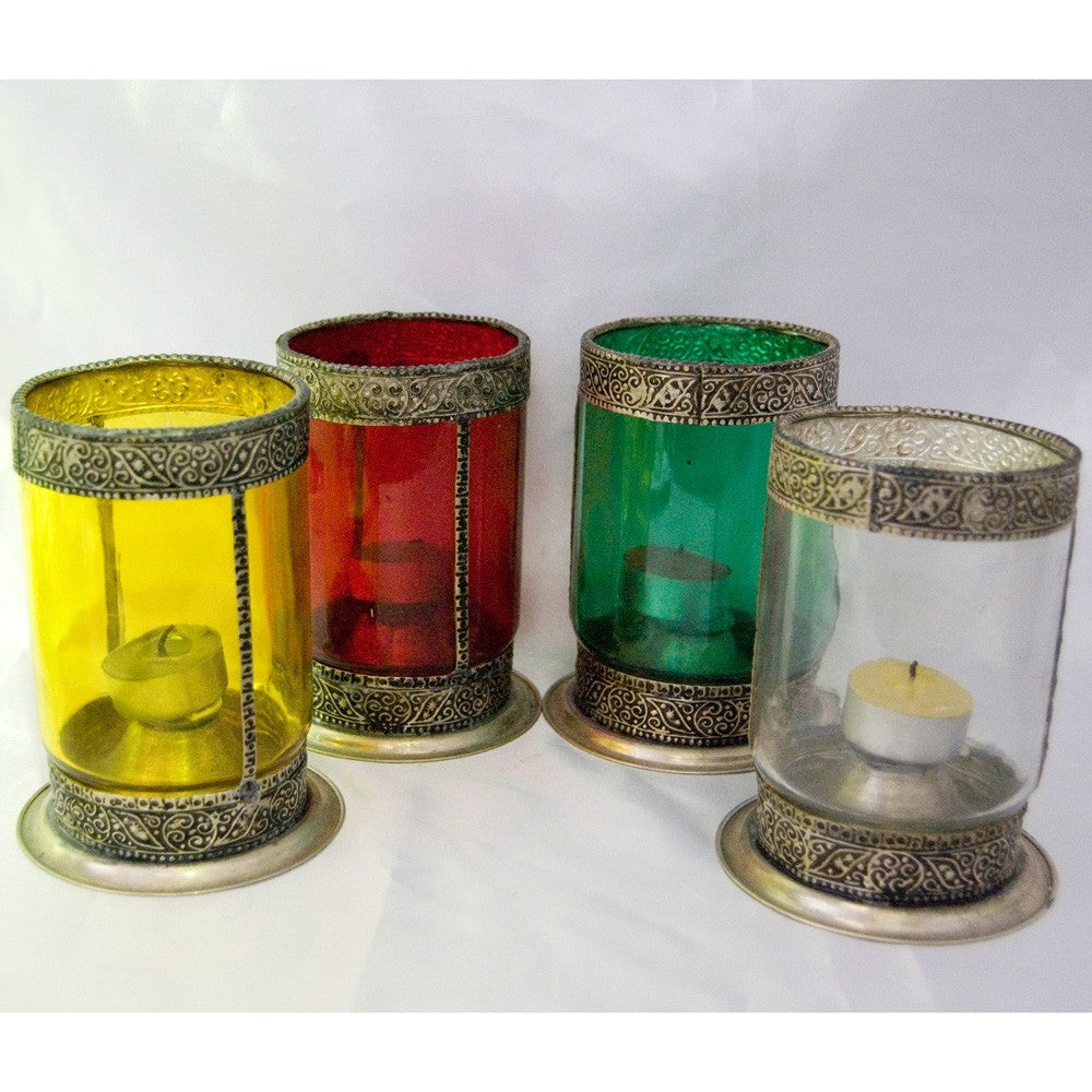 Portavelas Cilindrico Cristal con Alpaca Grande -Varios Colores