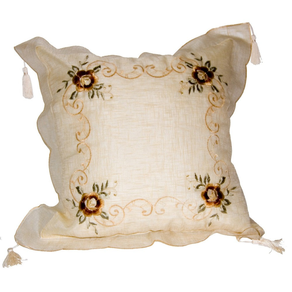 Cojín Seda Diseño Floral - 50 cm - Blanco o Crema