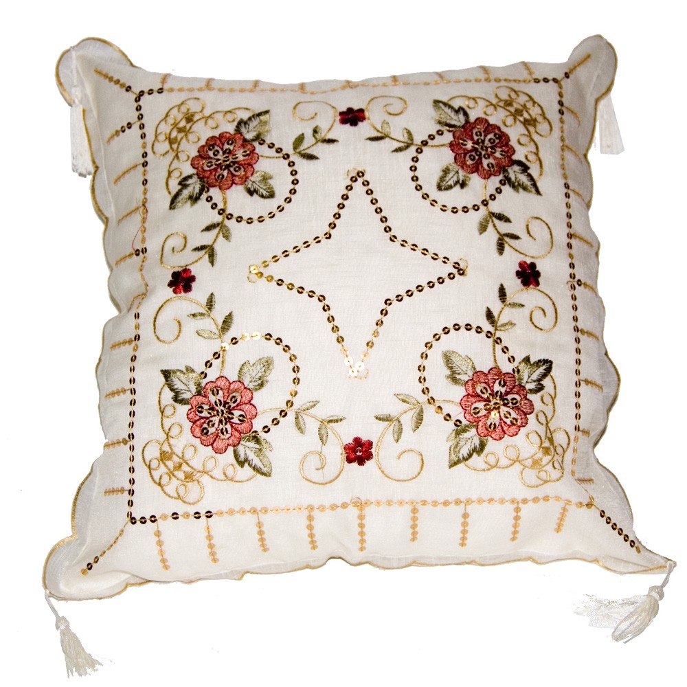 Cojín Seda Diseño Floral - 50 cm - Blanco o Crema