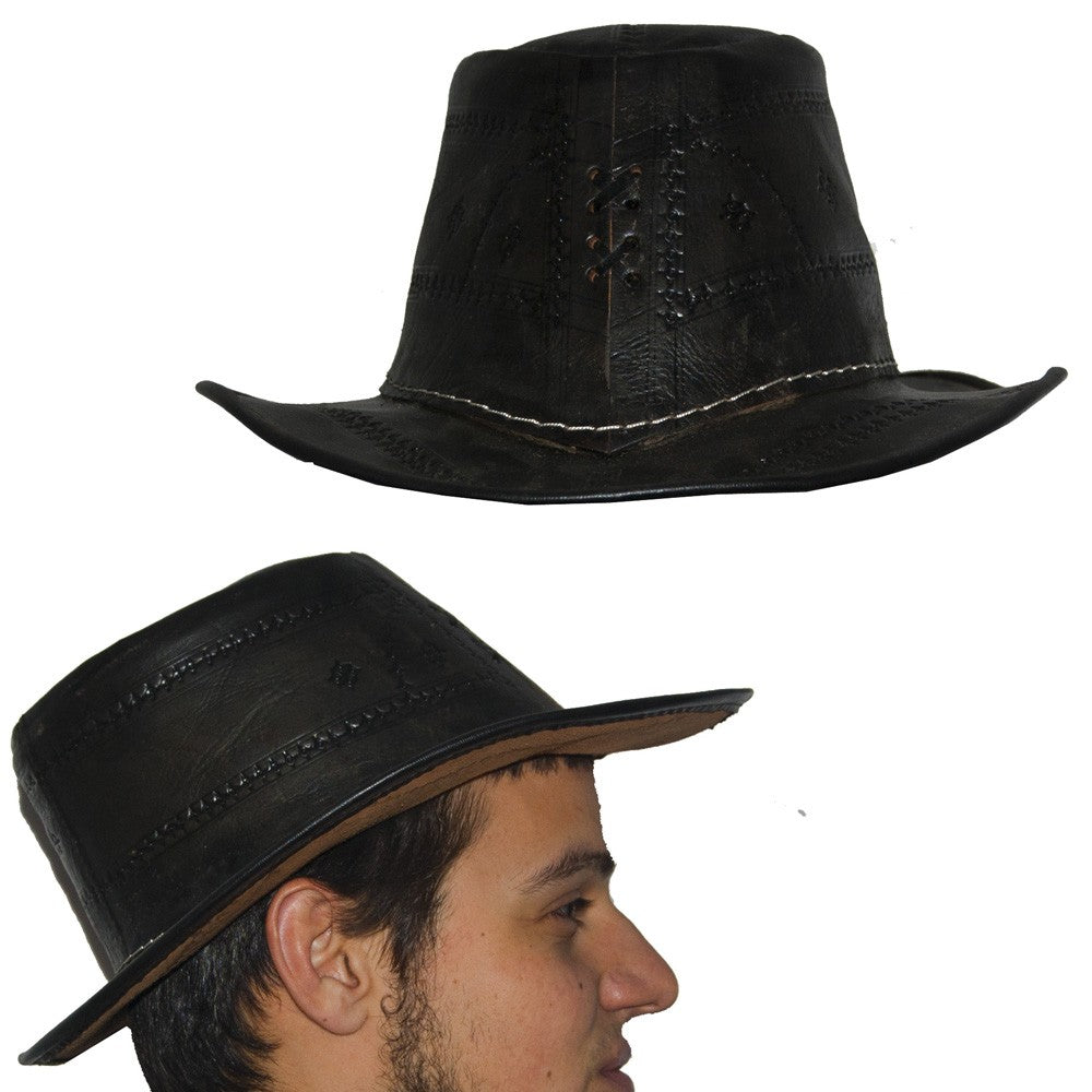 Gorro Cuero Artesanal - Grabado - 2 Colores - Talla Unica