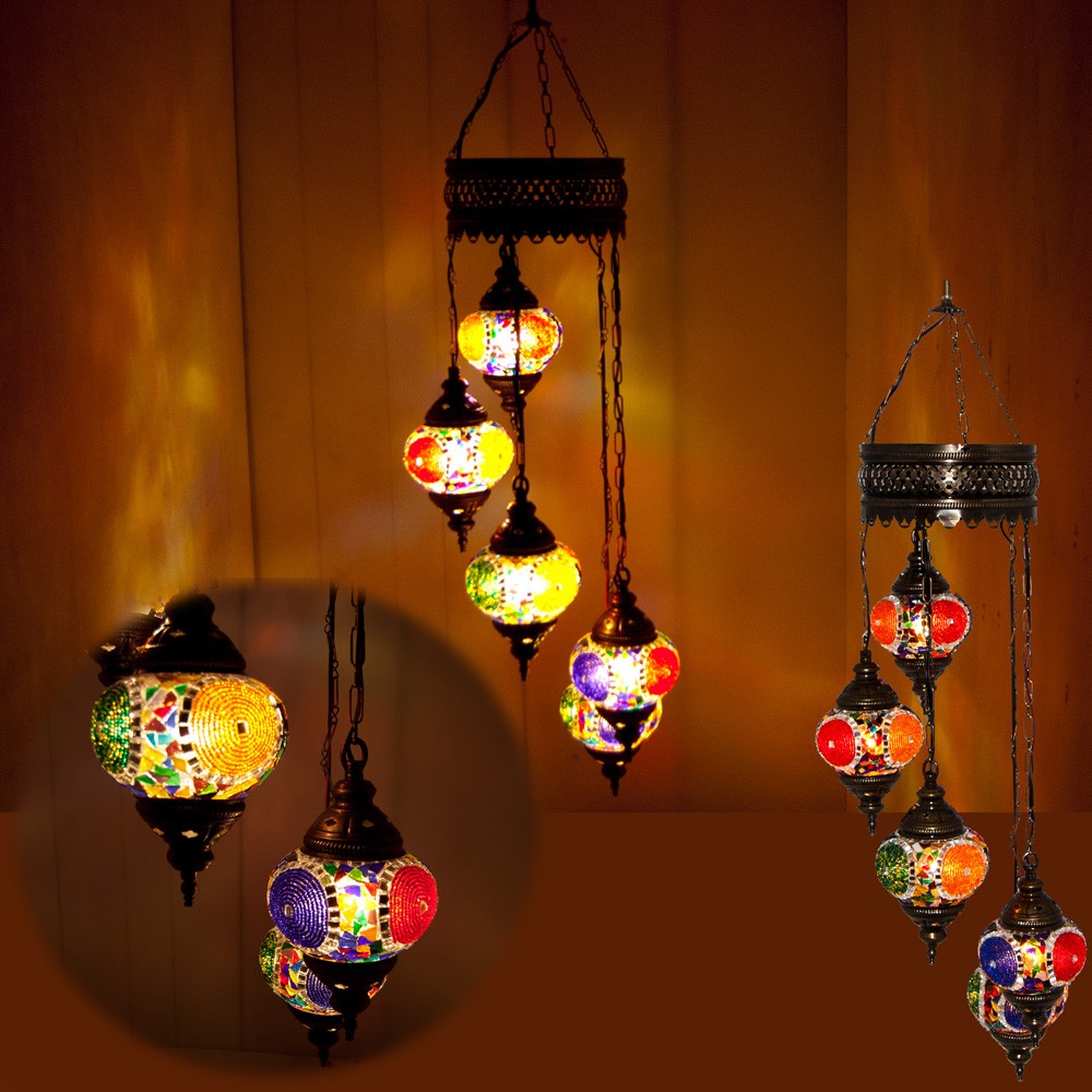 Lampara Turca - 5 Bolas Cristal Murano - Mosaico - 1 m