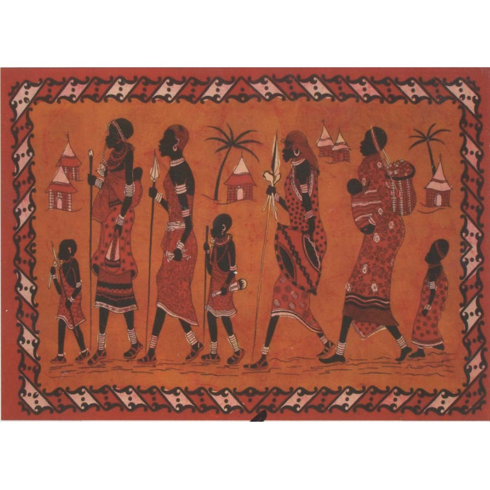 Tela Algodon India-Familia Tribu Africana-Artesana-140 x 210 cm