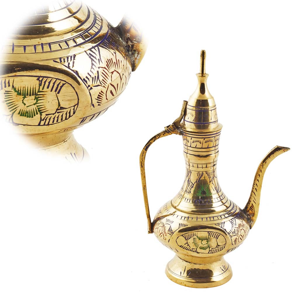 Tetera Decorativa Bronce Grabada-Diseño Multicolor Floral-15 cm