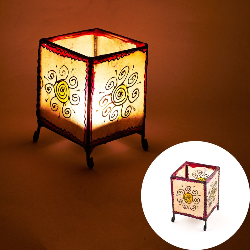 Porta Velas Piel Cuadrado- Pintado con Henna - Varios Modelos