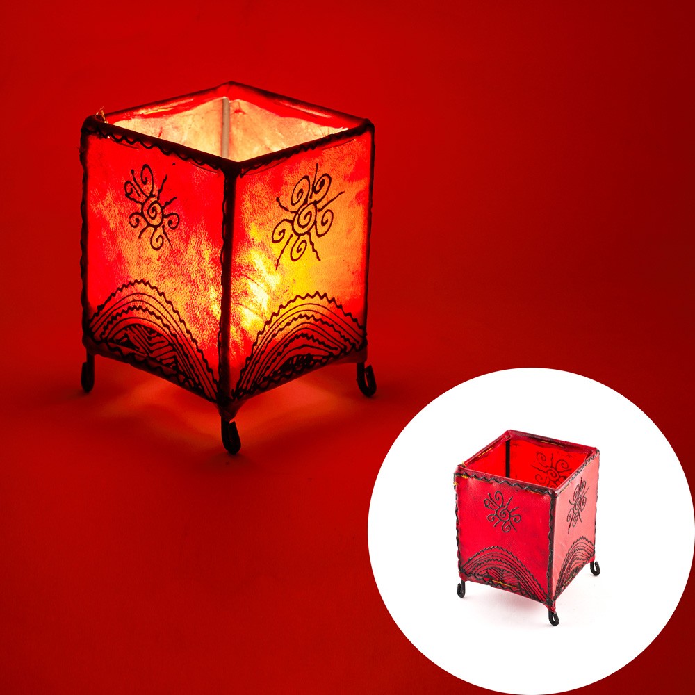 Porta Velas Piel Cuadrado- Pintado con Henna - Varios Modelos