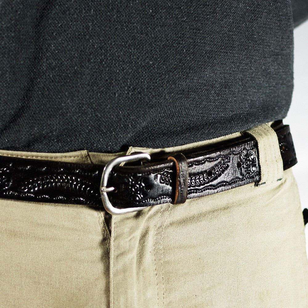 Cinturón Caballero Artesanal - Cuero Natural Grabado - 125 cm