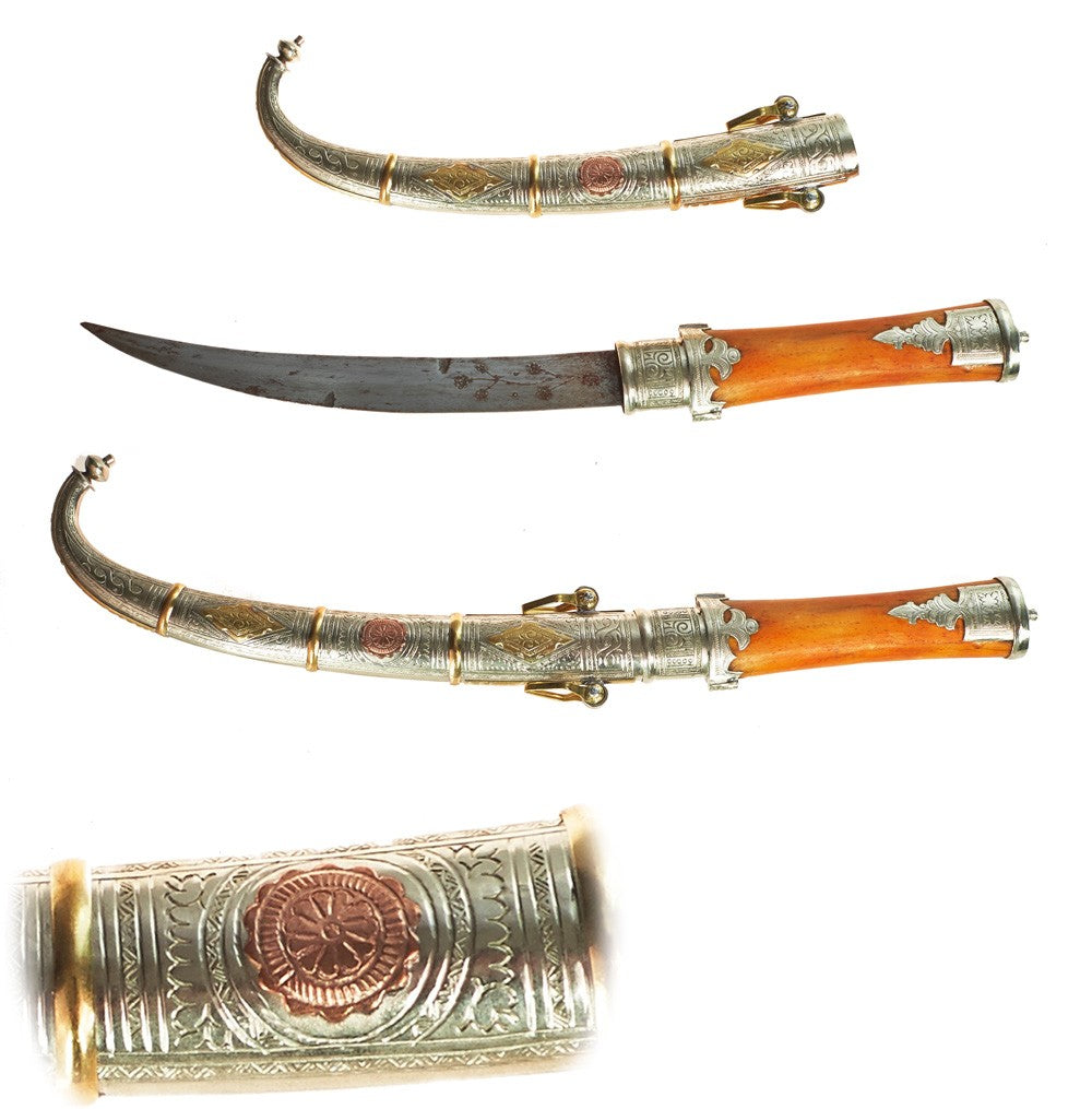 Puñal Deluxe Artesano - Mango Hueso - Grabaciones Alpaca 40 cm