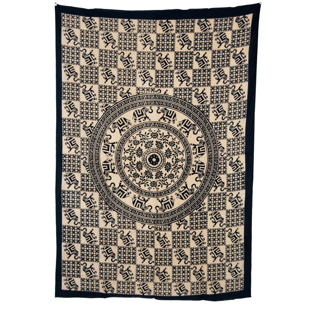 Tela Algodon-India- Mosaico Elefantes Redondo-Artesana-210x140cm