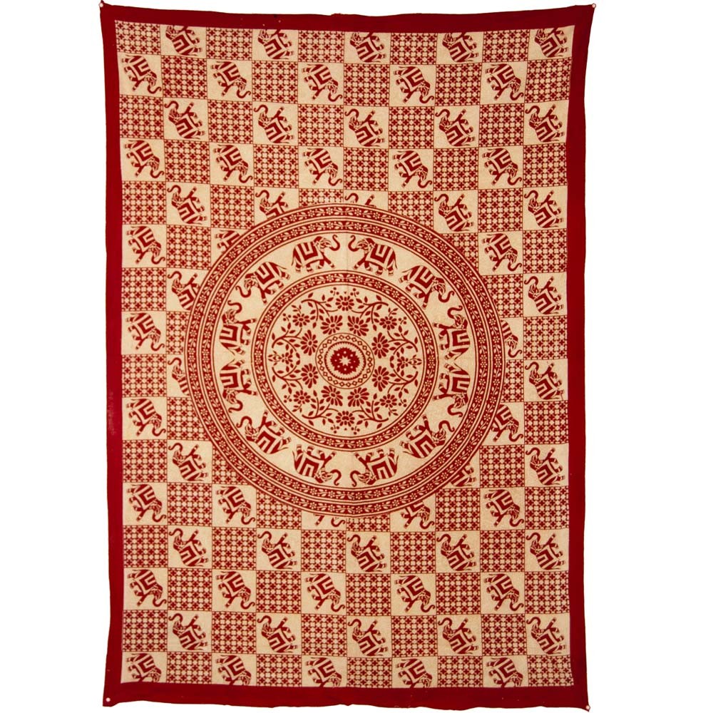 Tela Algodon-India- Mosaico Elefantes Redondo-Artesana-210x140cm