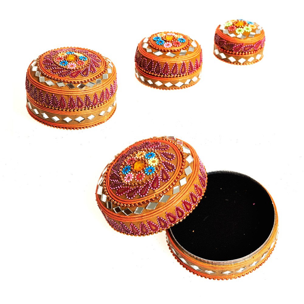 Juego 3 Cajitas Brillantes Purpurina Floral-Terciopelo - Colores