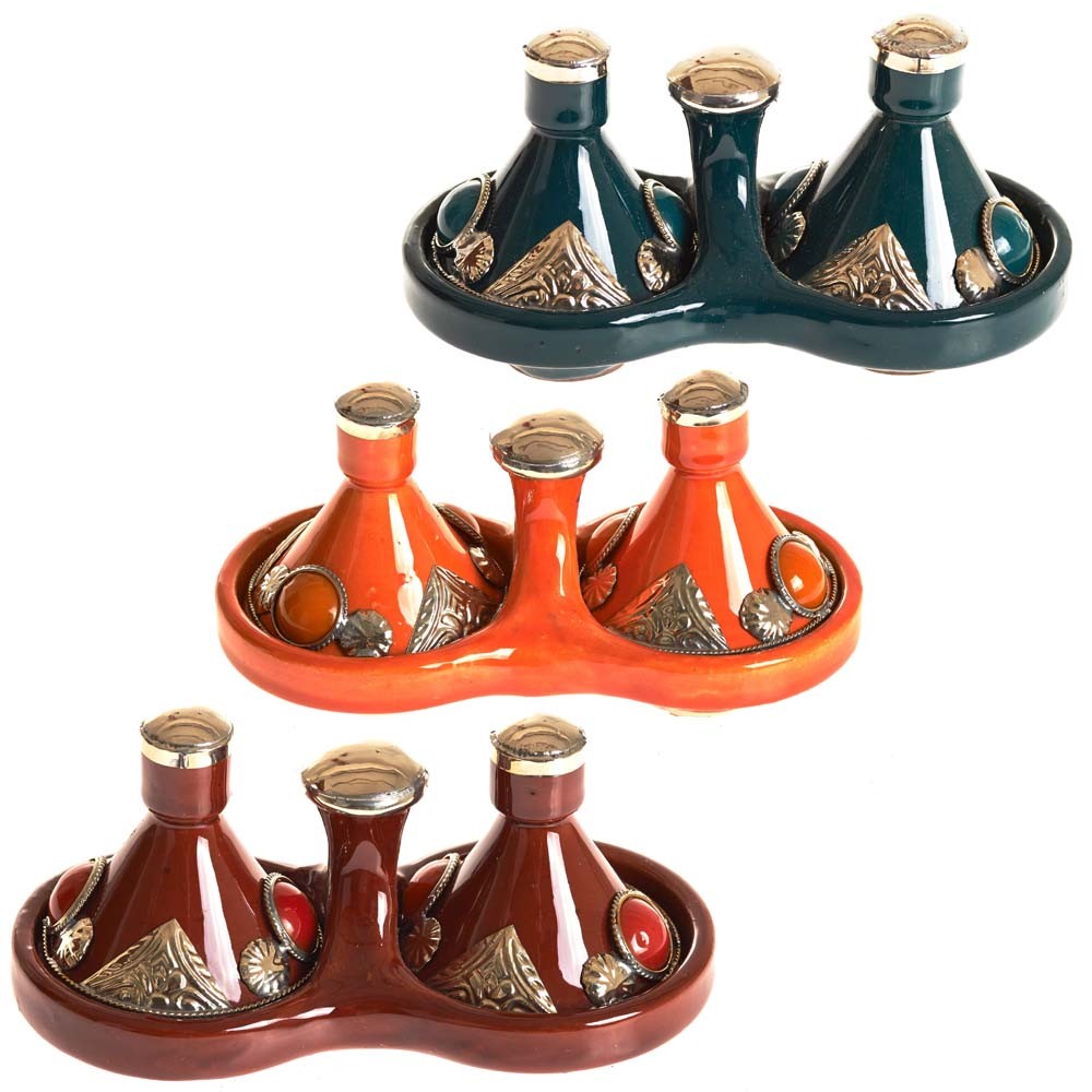 Especiero Tajin Mini Doble Decorado -Varios Colores- 7.5 cm Alto