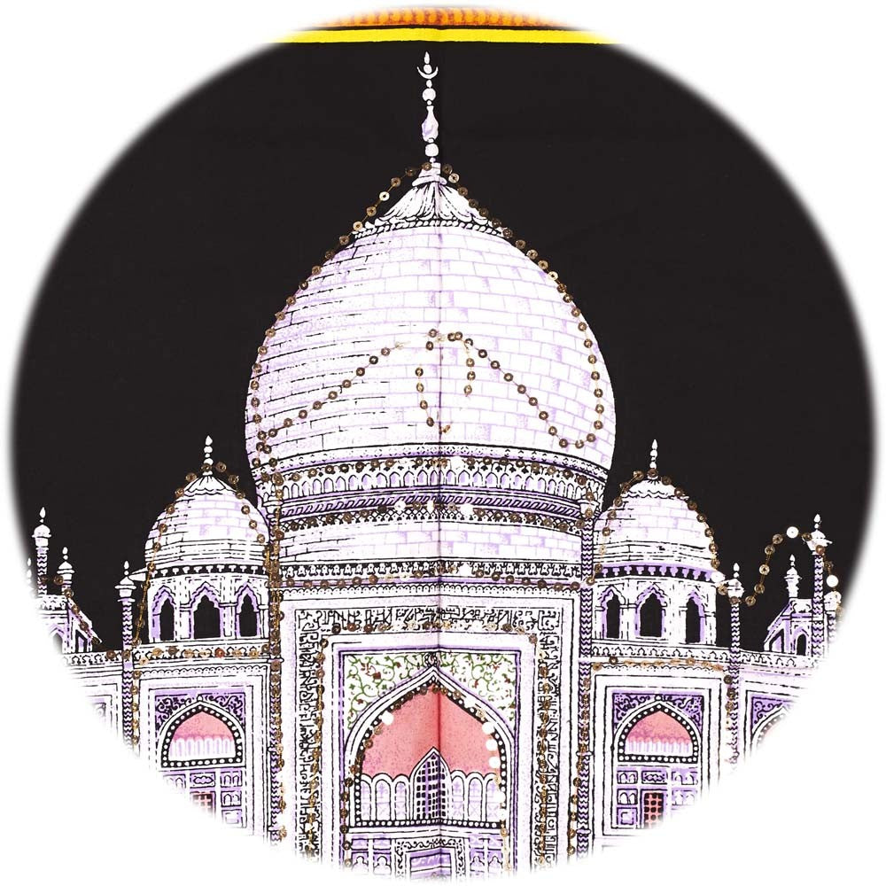 Tela Algodon India- Mezquita Taj Mahal -Lentejuelas-177 x 115cm.