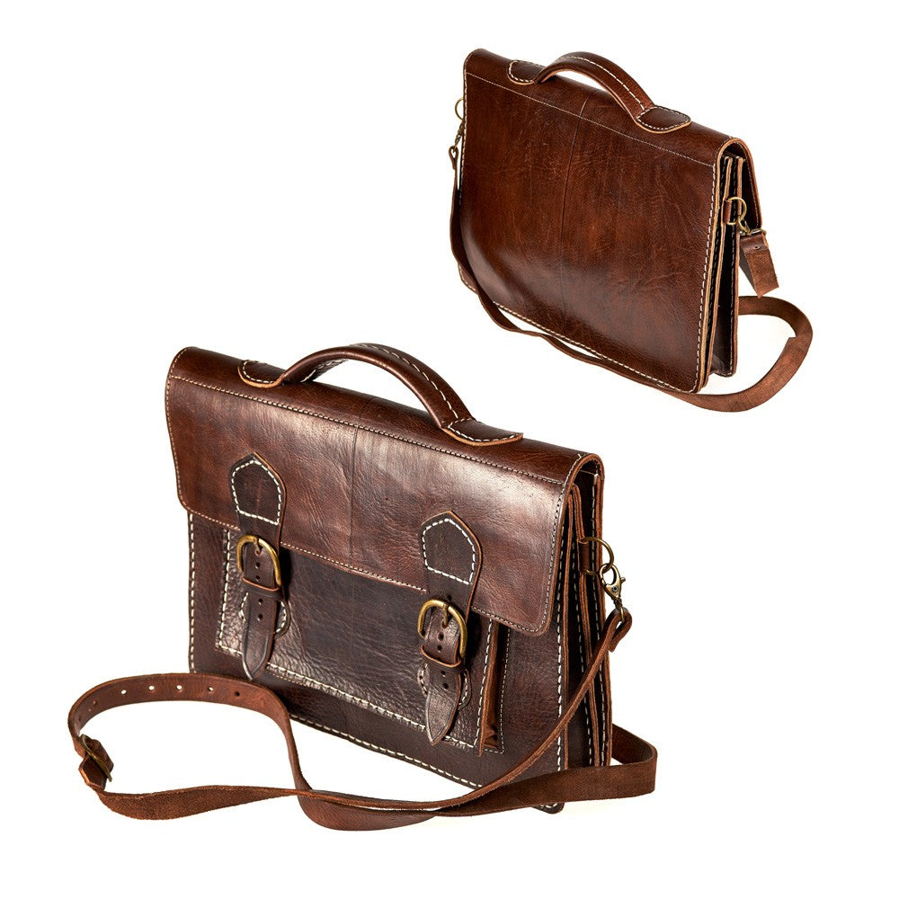 Maletín Cuero Artesanal - 4 Compartimentos - Doble Cierre Hebilla