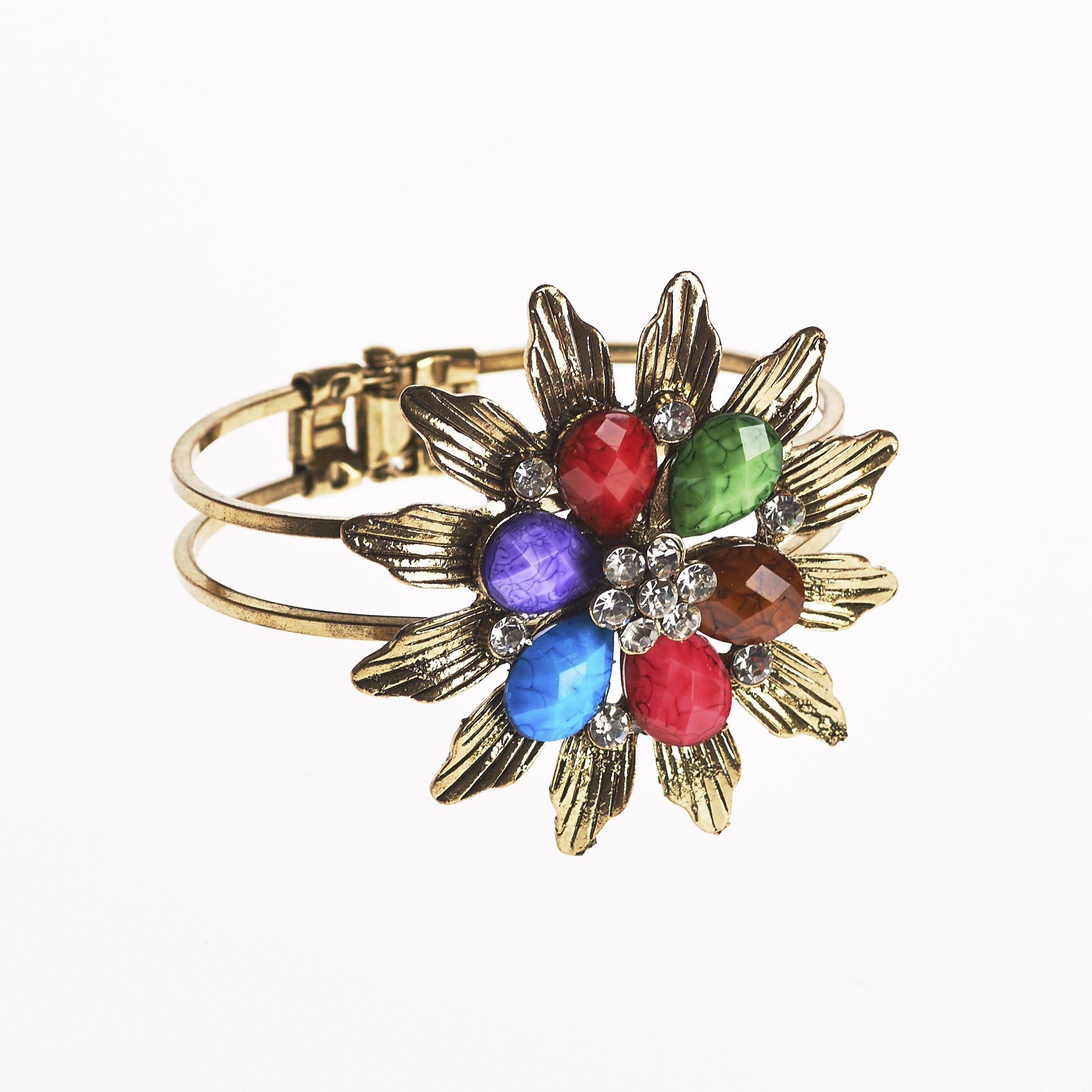 Brazalete- Diseño Flor -Decorado Piedras- Varios Colores