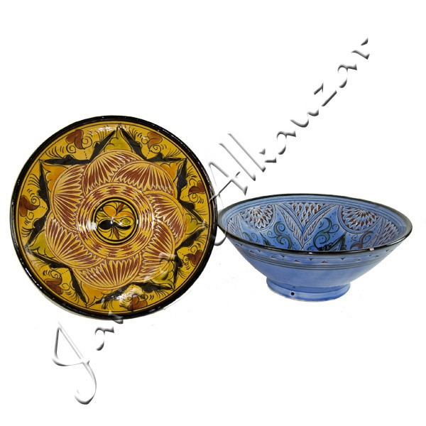 Bol Cerámica Labrado - Diseño Arabe -Pintado a Mano - 2 Tamaños
