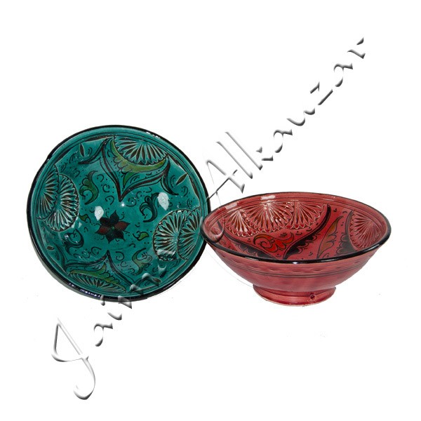 Bol Cerámica Labrado - Diseño Arabe -Pintado a Mano - 2 Tamaños