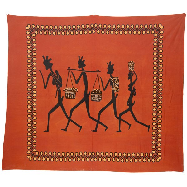 Tela Algodon-India- Tribu 4 Hombres-Artesana-210 x 245 cm