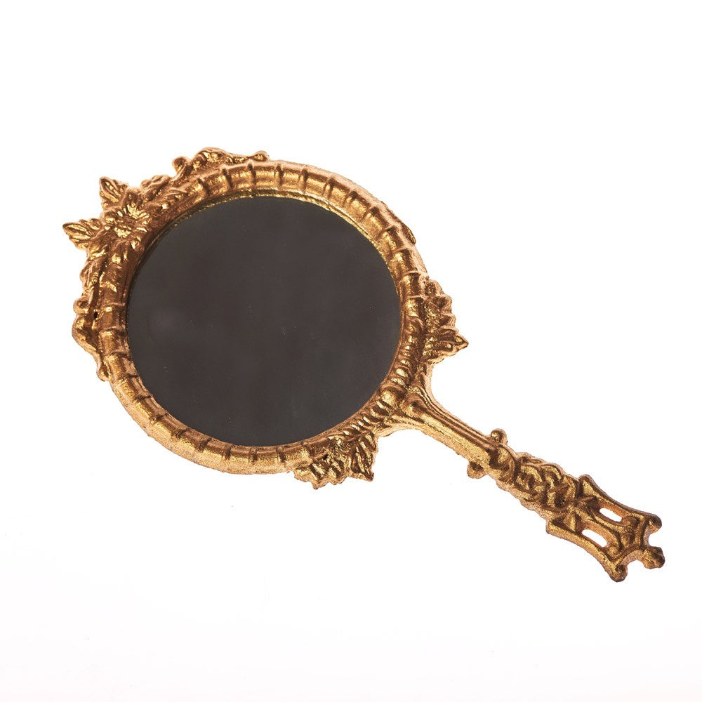 Espejo Mano Fundición Hierro - Decorado Relieves - 26 cm x 12 cm