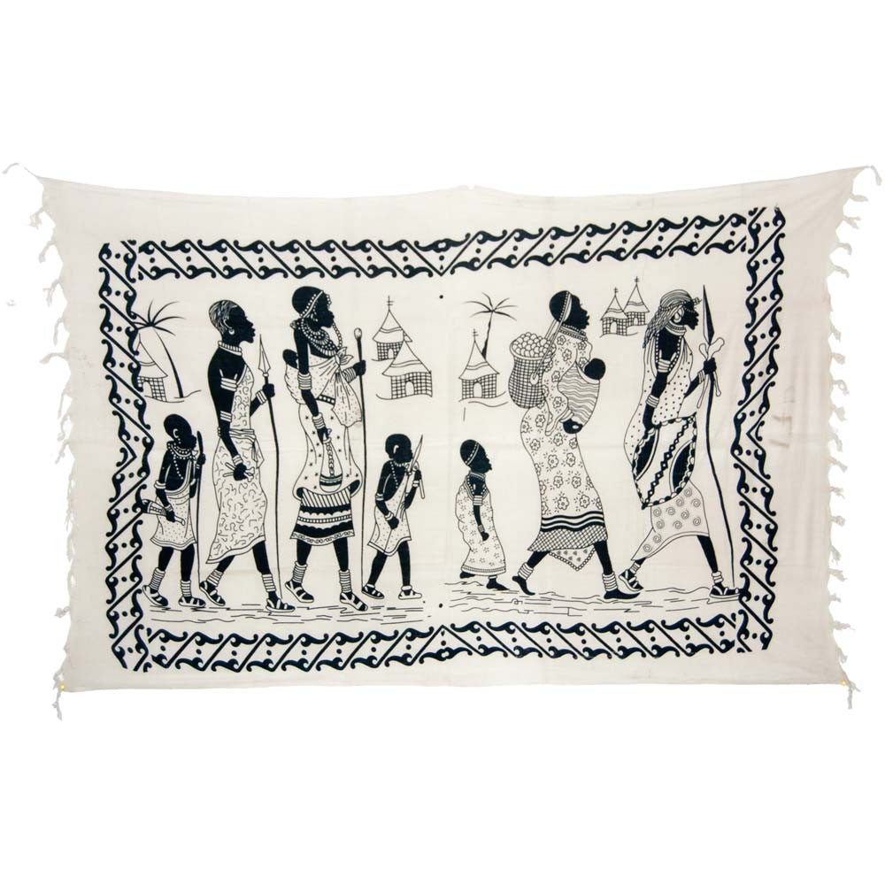 Tela Algodon India-Familia Tribu Africana-Artesana-240 x 210 cm