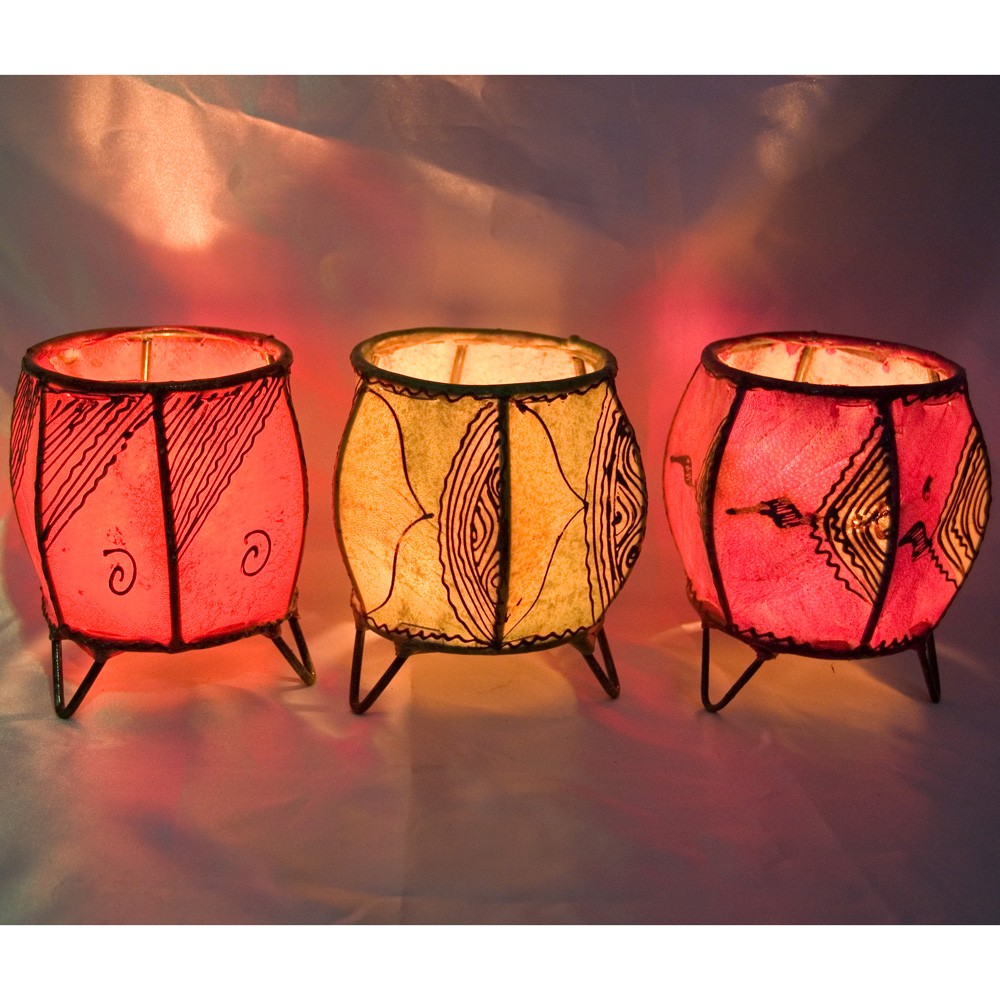 Porta Velas Piel Redondo - Pintado con Henna - Varios Modelos