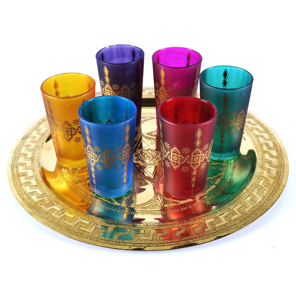 Juego 6 Vasos Arabes - Mano de Fátima - Multicolor - Modelo 6