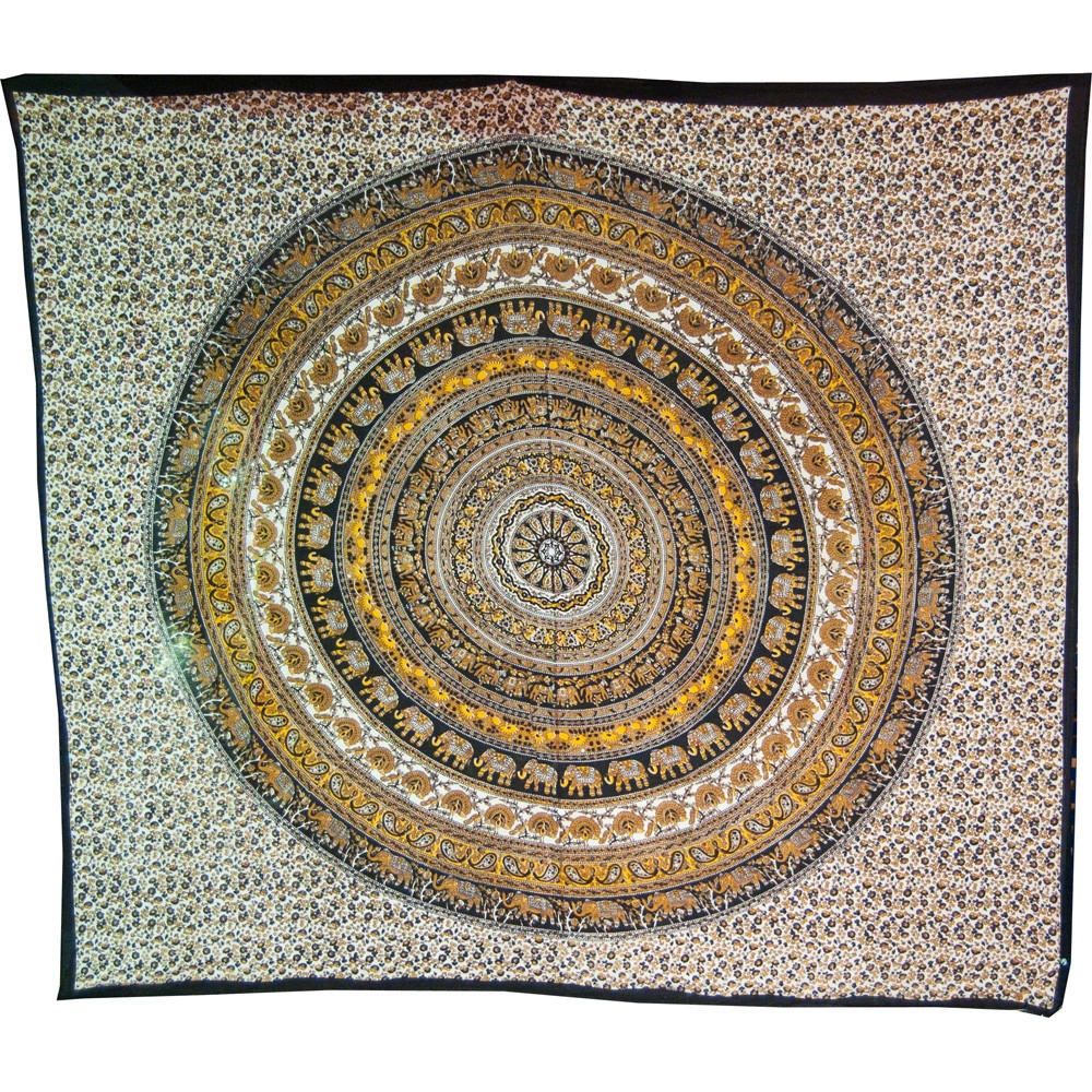 Tela Algodon India-Elefante Pecock Floral-Artesana-210 x 240 cm