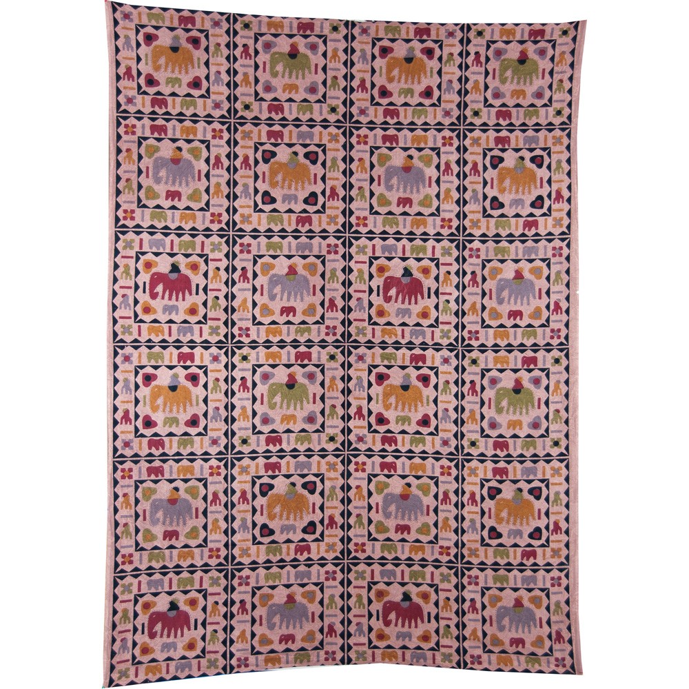 Tela Algodon India- Cuadro Elefantes -Artesana-140 x 210 cm