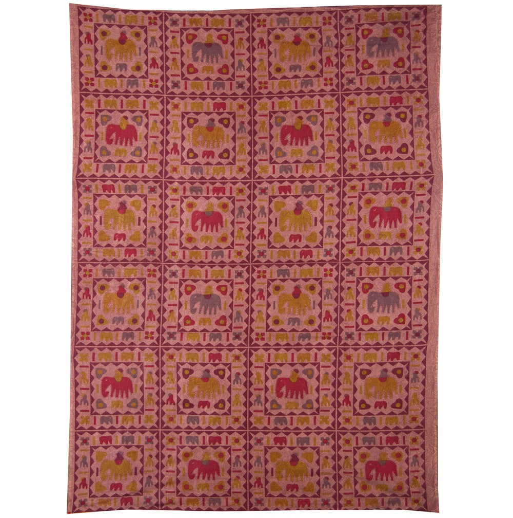 Tela Algodon India- Cuadro Elefantes -Artesana-140 x 210 cm