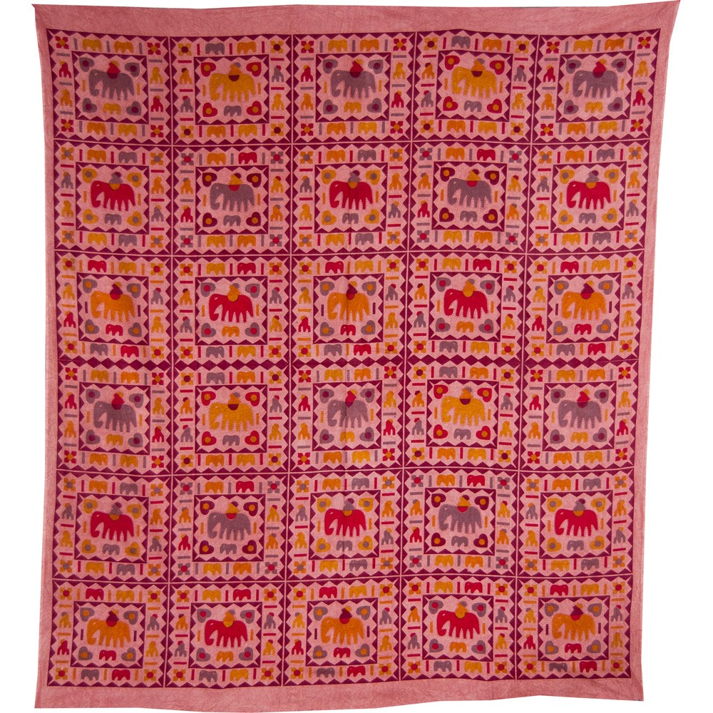 Tela Algodon India- Cuadro Elefantes -Artesana-240 x 210 cm