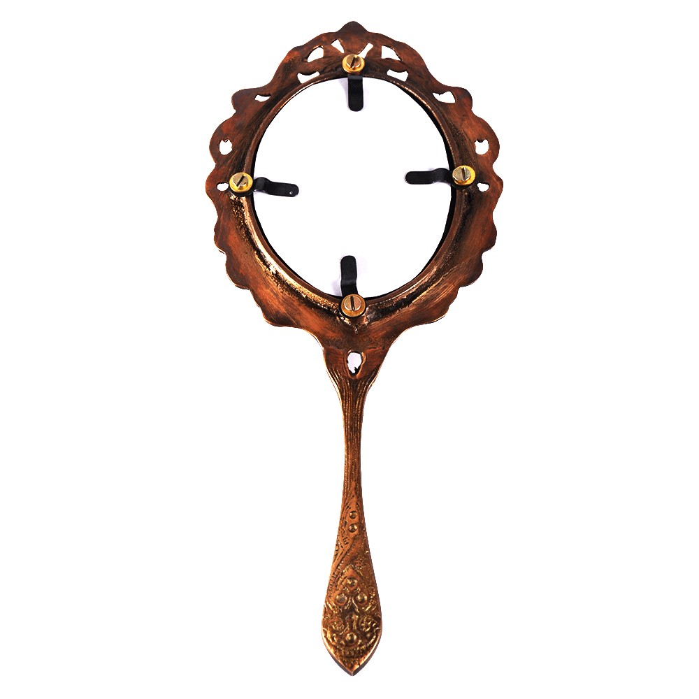 Espejo Mano Fundición Bronce Envejecido - Artesano - 26 cm