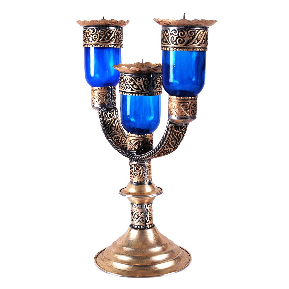 Candelabro Tres Brazos Alpaca y Cristal - 22 cm - Modelo 1